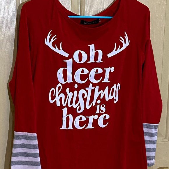 For G & PL Small Red Oh Dear Christmas is Here Long Sleeved Tee - Picture 1 of 6